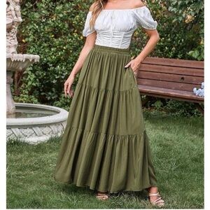 Chic Olive Maxi Skirt for Women